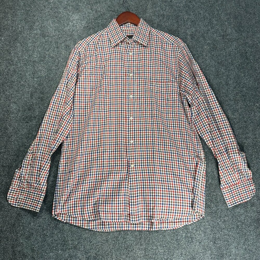 St Croix Shirt Mens Medium Button Down Red White Blue Check Cotton Fashion Fit